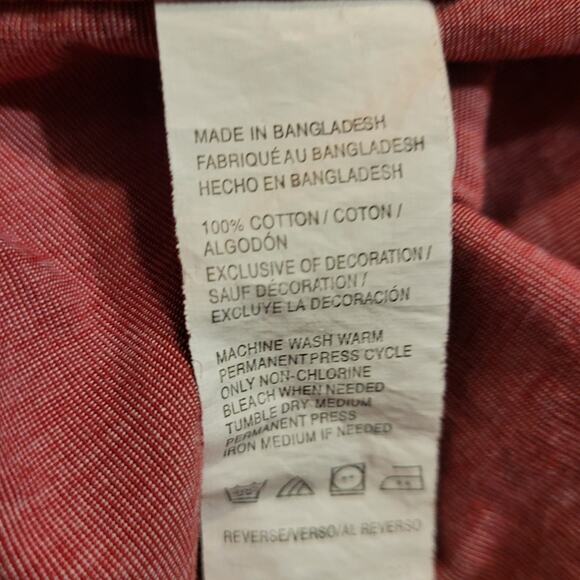 Izod Red Chambray Button Down Shirt XL Cotton Classic Preppy Check Collar Logo - Picture 6 of 10